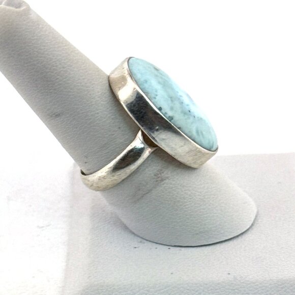 Estate Sterling Silver 925 Oval Larimar Gemstone Ring Size 8, 9.1g Statement - Picture 2 of 8